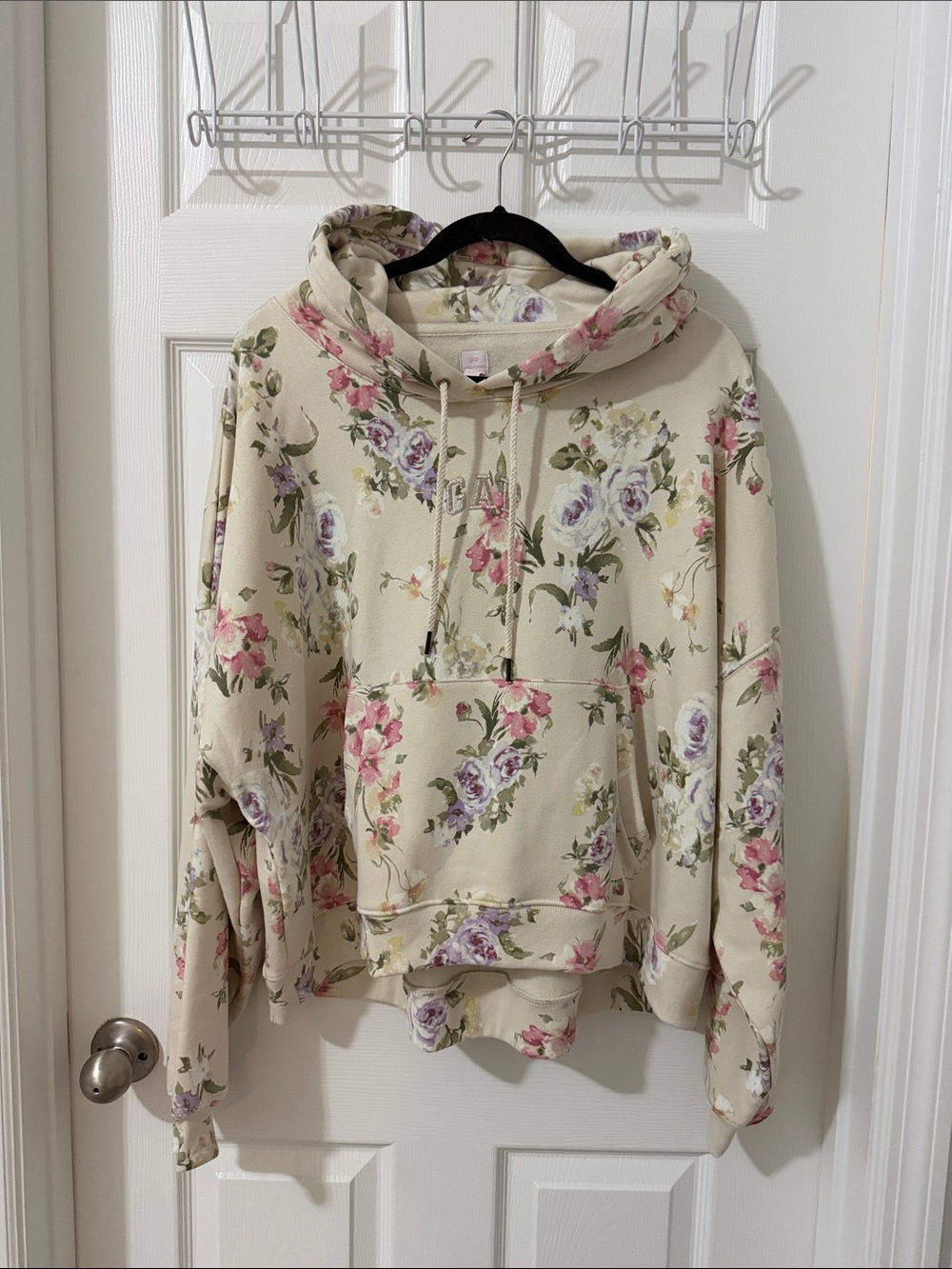 NWT GAP Cream Floral Hoodie with Pink & Lavender Roses
